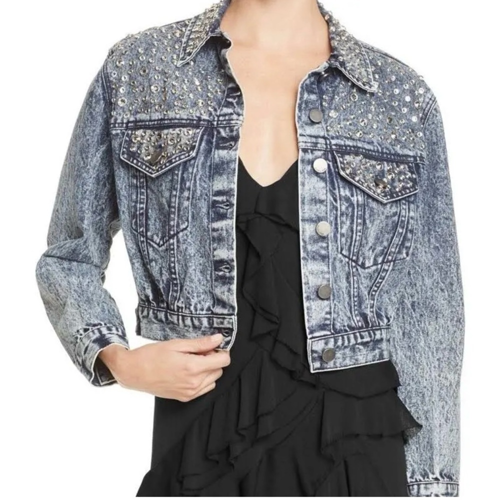 Alice Olivia Chloe Cropped Denim Jacket,Sz XS